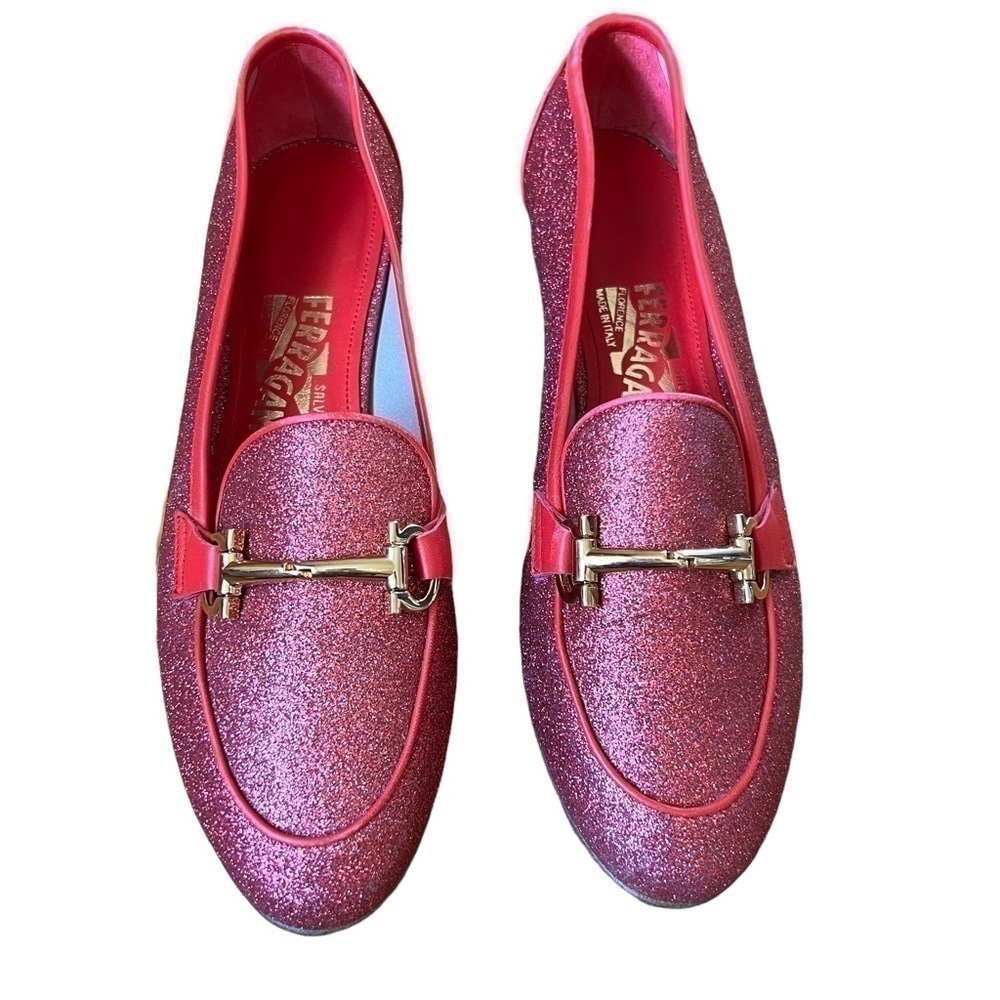 SALVATORE ferragamo women red glit loafer- size US 7